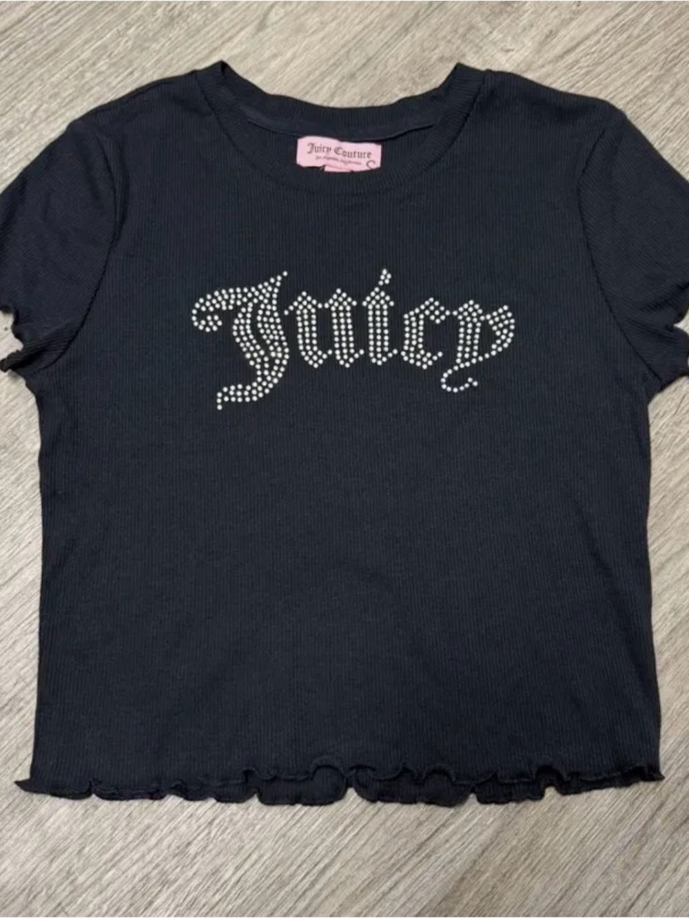 Y2K Juicy Couture Black Ribbed Crewneck Tee with gem Label